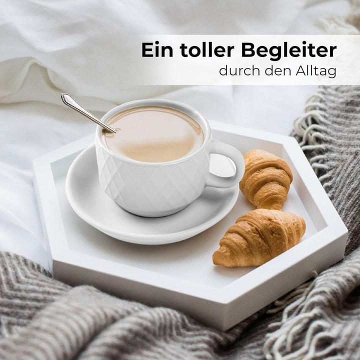 MIAMIO – 6 x 75 ml Espresso Tassen/Espressotassen Set mit Ständer Steingut Keramik - Palmanova Kolle