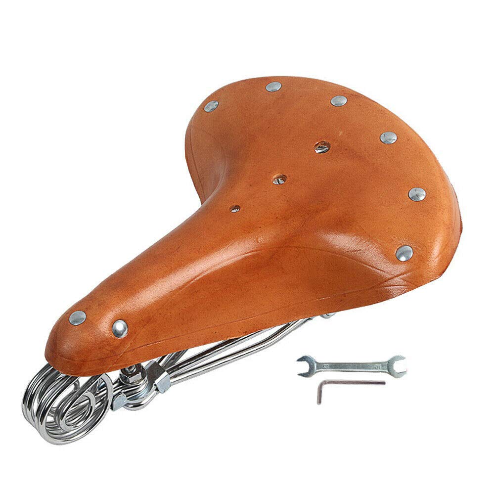 Riloer Mountainbike Sattel, Vintage Classic Rindsleder Fahrradsitz mit Federn, braun