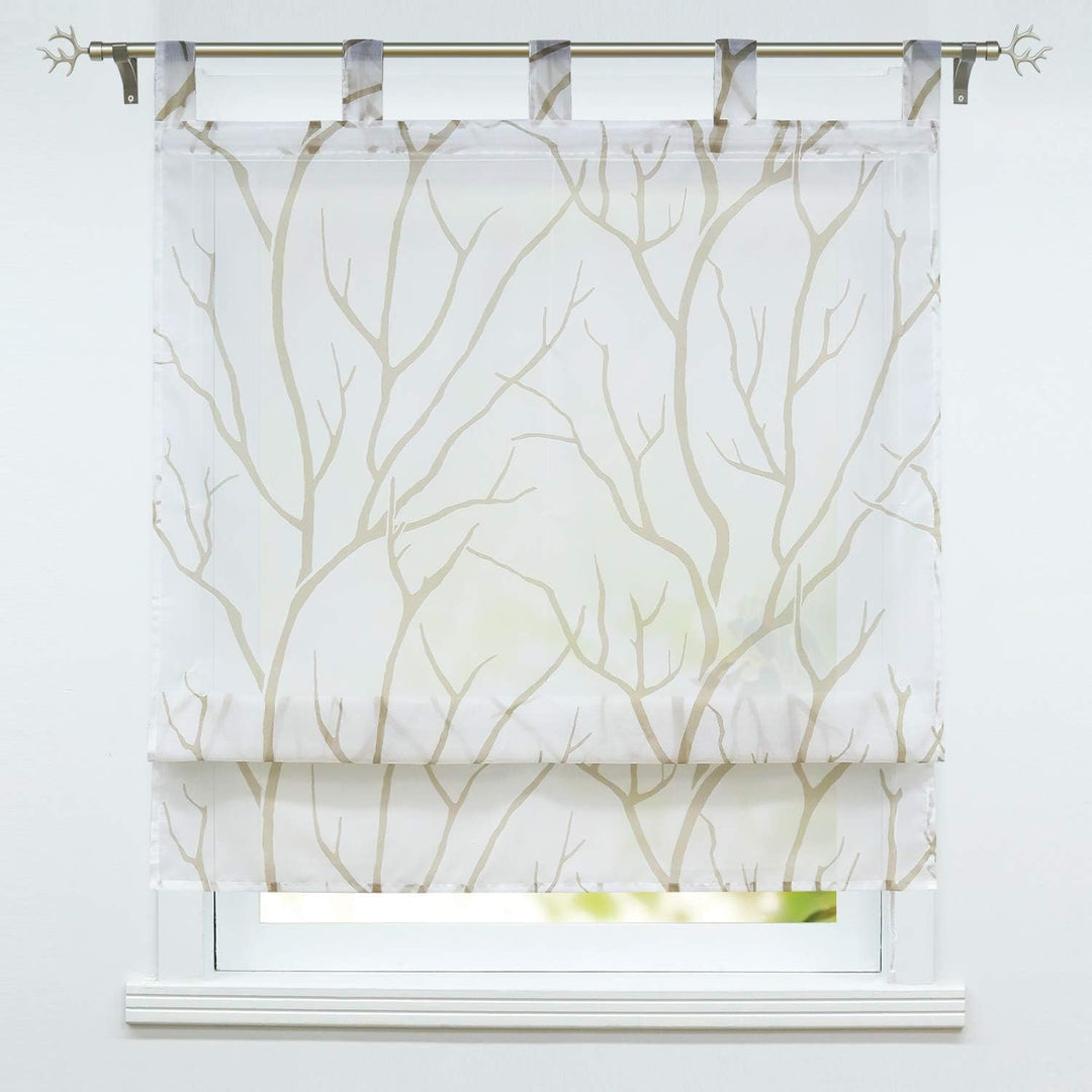 ESLIR Raffrollo mit Schlaufen Gardinen Küche Raffgardinen Transparent Schlaufenrollo Modern Vorhänge