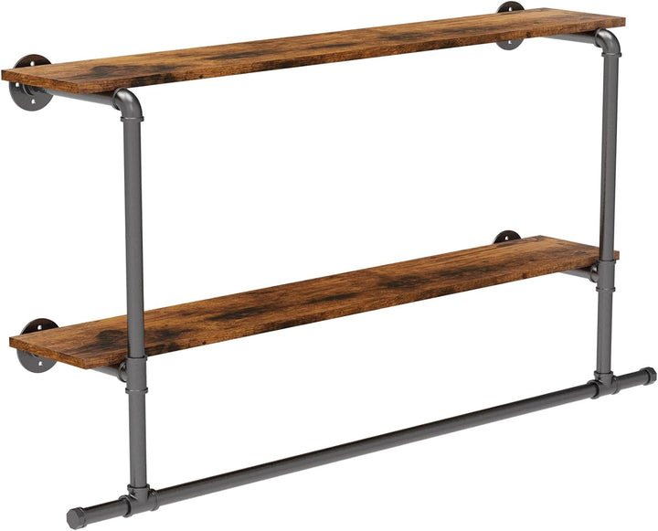 unho Kleiderstange zur Wandmontage, Wandgarderobe mit 2 Ablage im Industrierohrstil, Wandgarderoben