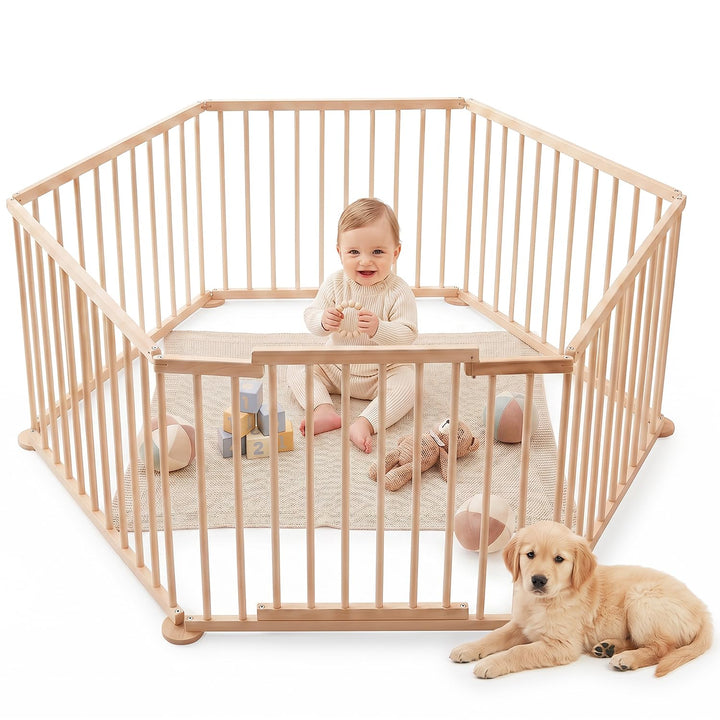 Spec-wood Baby Laufgitter klappbar ink. Tür XXL 92x74 cm aus Buchenholz - Laufstall Baby Holz mit Si