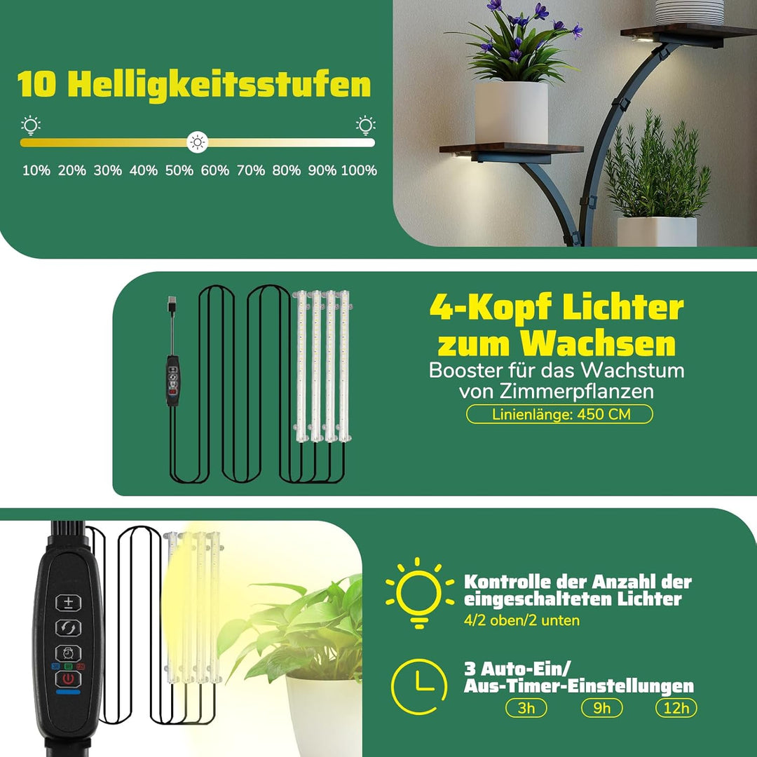 COSTWAY 2 Pack Pflanzenständer mit Wachstumslichtern, 8-stöckiges Pflanzenregal, Blumenständer Innen