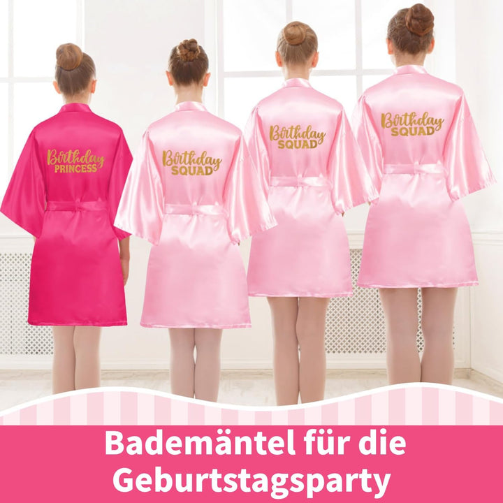 10 Stück Geburtstags-Roben-Set für Mädchen – Satin-Kimono mit Birthday Princess & Birthday Squad + 1