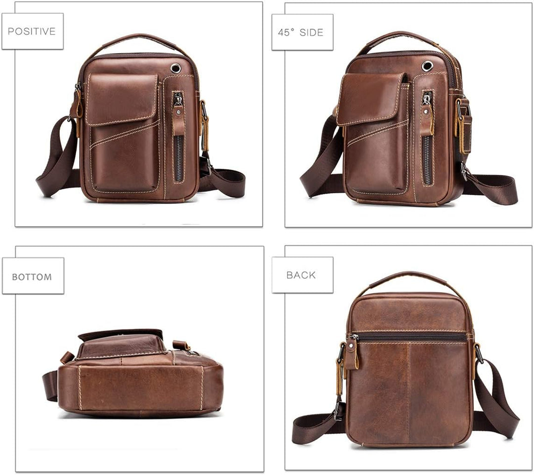 Herren Schultertaschen Freizeit Fashion Echtleder Crossbody Tasche Braun2, Braun2