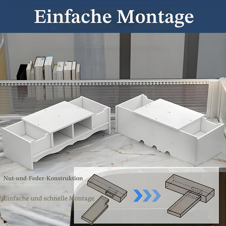 Monitorständer mit Schublade, 63 x 23 x 18 cm, Weiss, Büro PVC+Wood Plastic Board, PVC+Wood Plastic