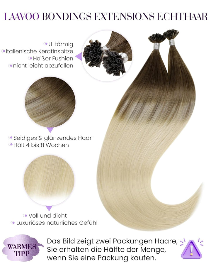 LaaVoo U Tips Extensions Balayage Hellbraun mit Hellblond 