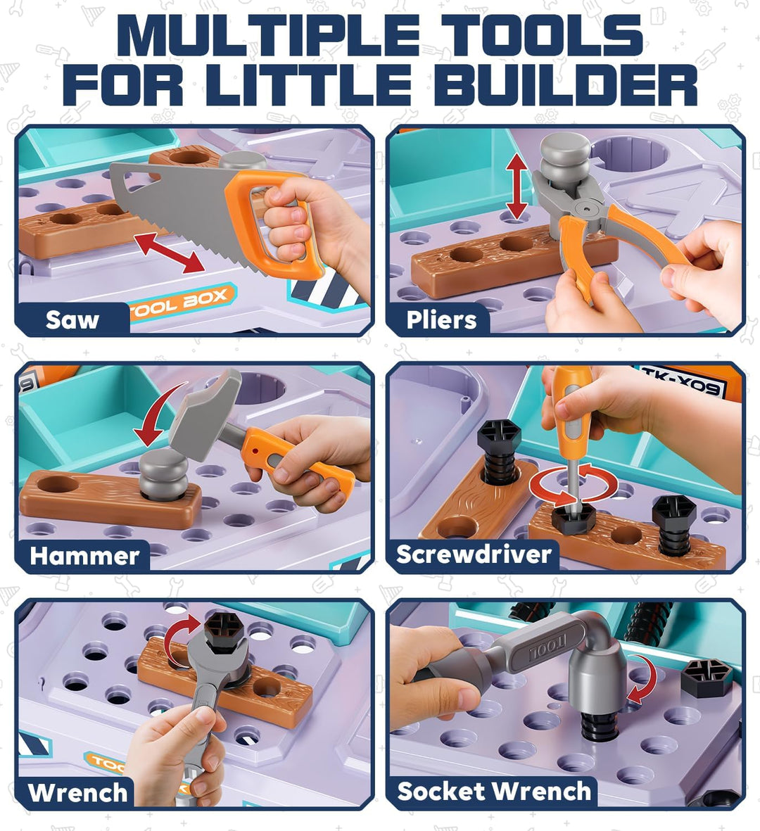 Lehoo Castle Werkbank Kinder 83cm Grossformat, Transformierbarer LKW mit Elektrischem Werkzeug Bohrh
