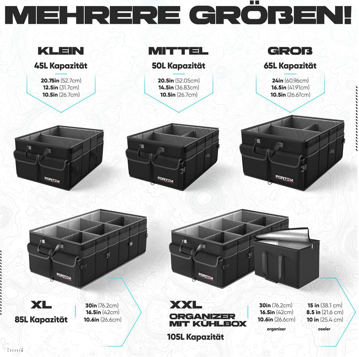 FORTEM Kofferraum Organizer, Kofferraumtasche, Zusammenklappbarer Auto Organizer Kofferraum mit Fäch