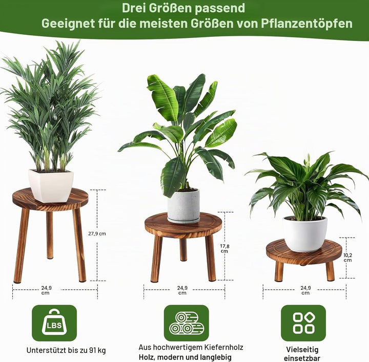 Blumenhocker Holz 3er-Set, 4"/7"/11" Höhe Blumenständer Pflanzenständer für Verschiedene Topfgrössen
