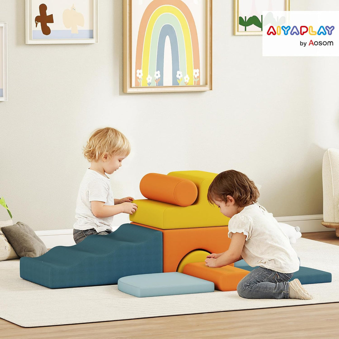 AIYAPLAY Schaumstoff Bausteine 9-TLG. Kinder Softbausteine Bausteinset mit abnehmbarem Bezug Kletter