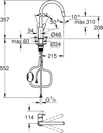 GROHE StartCurve - Einhand- Spültischarmatur (hoher Auslauf, herausziehbare Mousseurbrause, Schwenkb