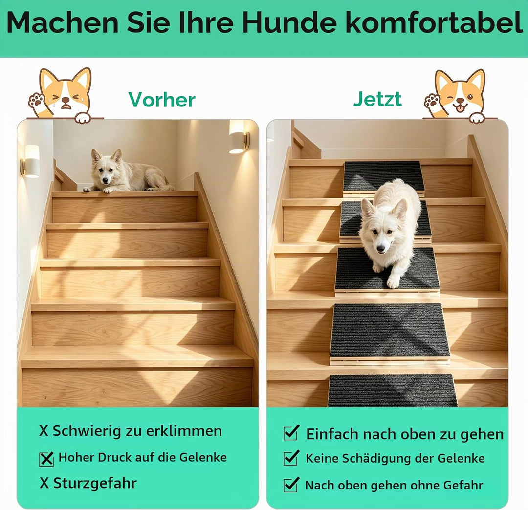 4 Stück Hunderampe, Höhenverstellbare Hundetreppe mit Rutschfester Teppichoberfläche und Polstern, H