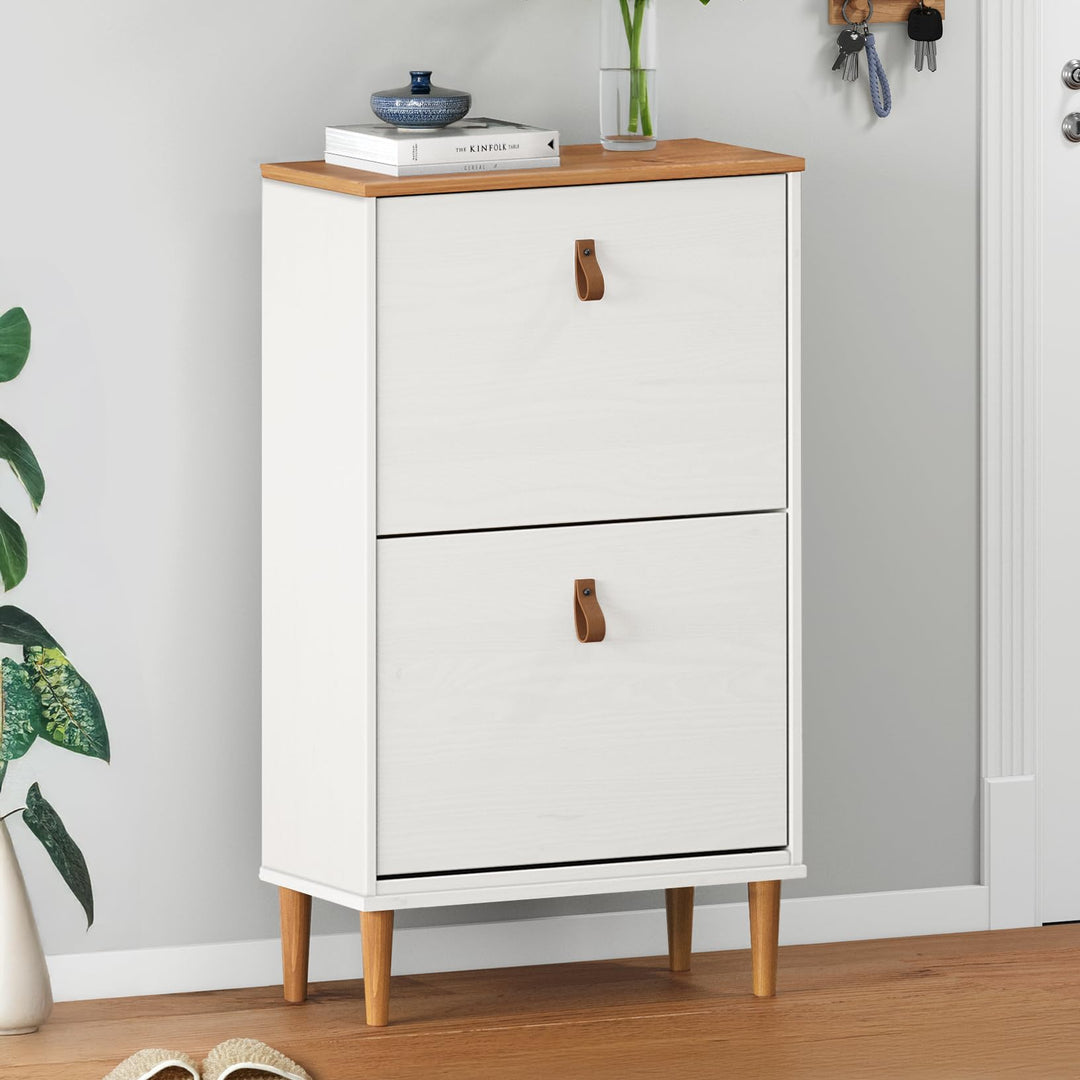 IDIMEX Schuhkipper MIKKA mit 2 Klappen, weiss/Eiche - schmaler Schuhschrank, platzsparende Schuhkomm