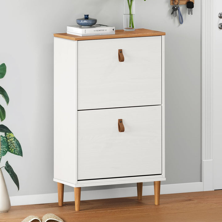IDIMEX Schuhkipper MIKKA mit 2 Klappen, weiss/Eiche - schmaler Schuhschrank, platzsparende Schuhkomm