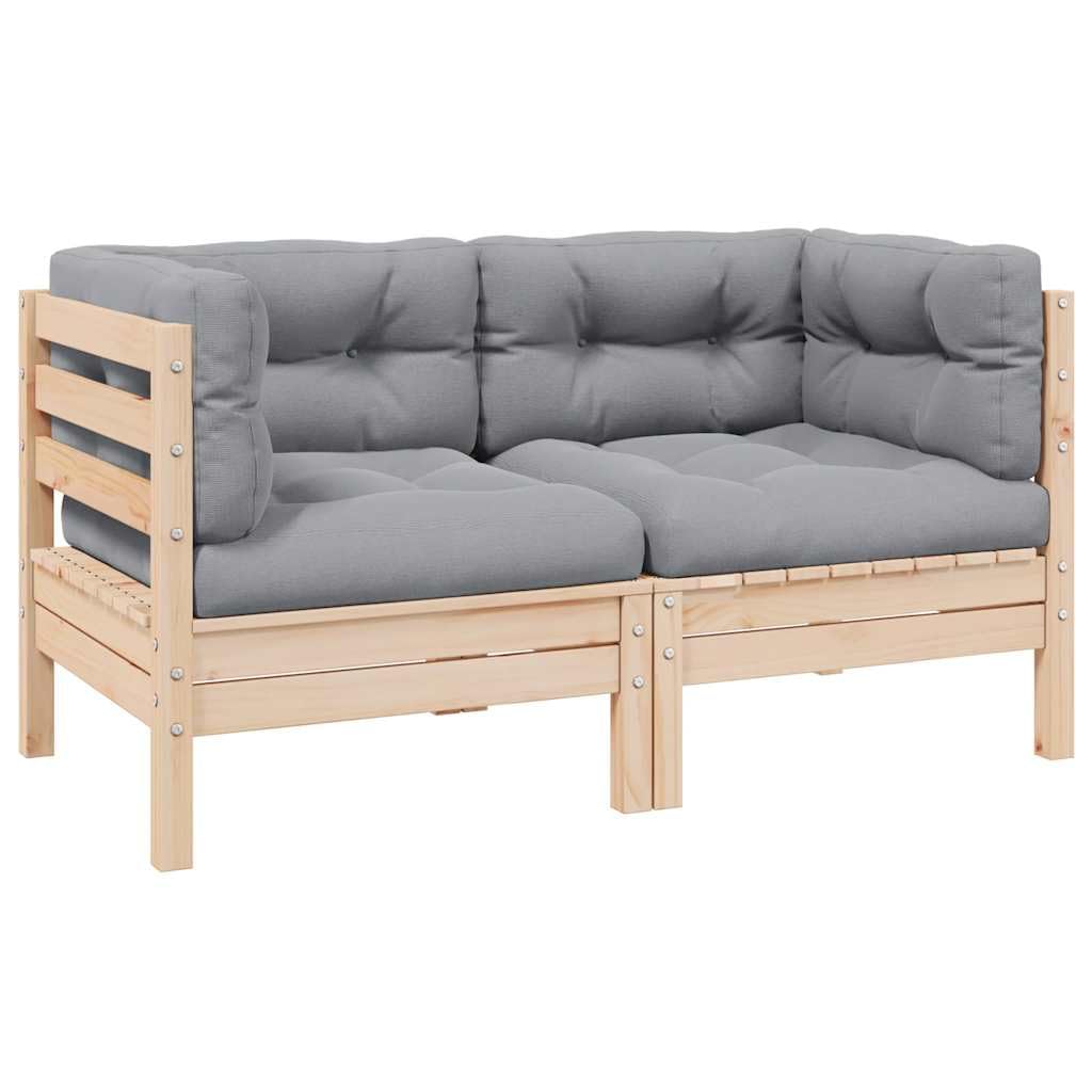 vidaXL Gartensofa 2-Sitzer, Gartenmöbel 2 Ecksofa mit Grauen Kissen, Modular Sofa Lounge Sitzgruppe