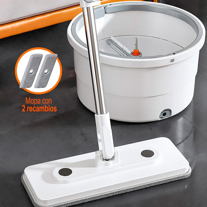 Fregona autolimpiante con mango ajustable y cubo para escurrir Weiss, Weiss
