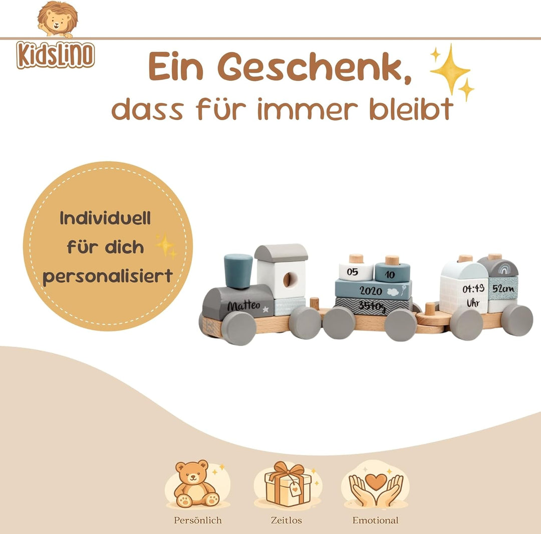 Personalisierte Holzeisenbahn blau - Personalisierte Geschenke Baby I Steckspielzeug I Geschenk zur
