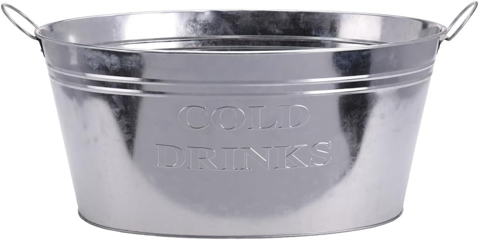 zeitzone Getränkekühler Zinkwanne XL Cold Drinks Grosser Sektkühler mit Henkel für Flaschen Gartenpa