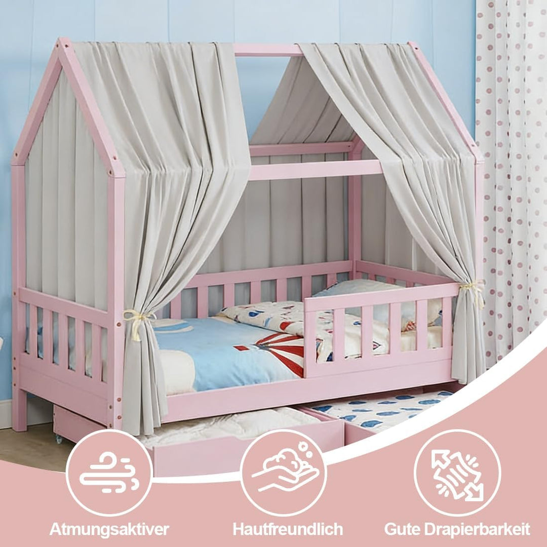 RANJIMA Hausbett Himmel, Betthimmel Hausbett Musselin mit 2 Stück Betthimmel Traumhafte Hausbett Dek