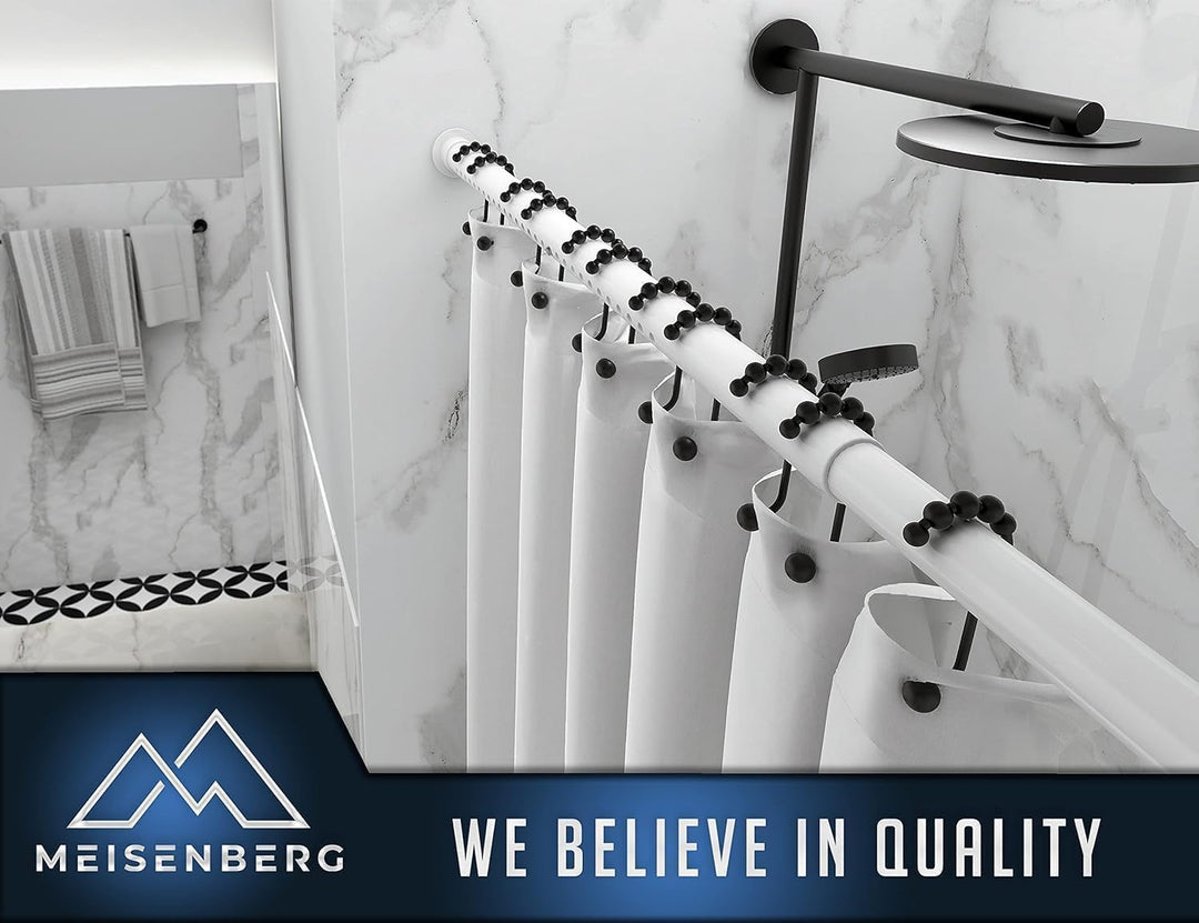 MEISENBERG Rostfreie Gardinenstange ohne Bohren 210-260cm, Ø32mm Weiss belastbare Klemmstange zum Au