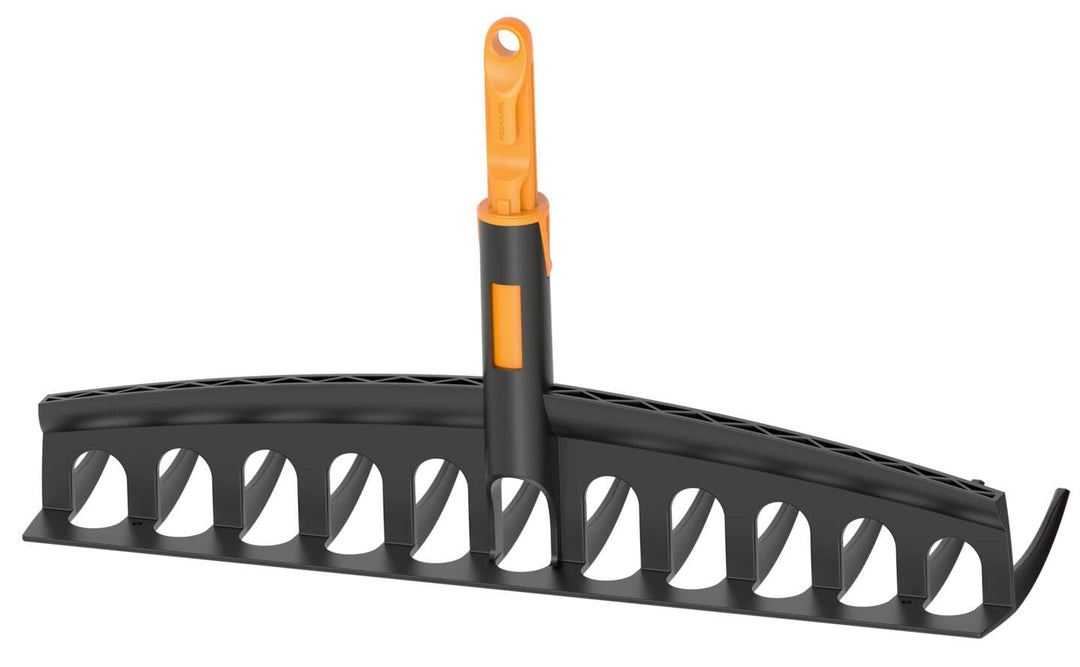 Fiskars OneClick Universalrechen, Rechen-Aufsatz für Gras und Laub, Müheloses Wechseln mit nur einem