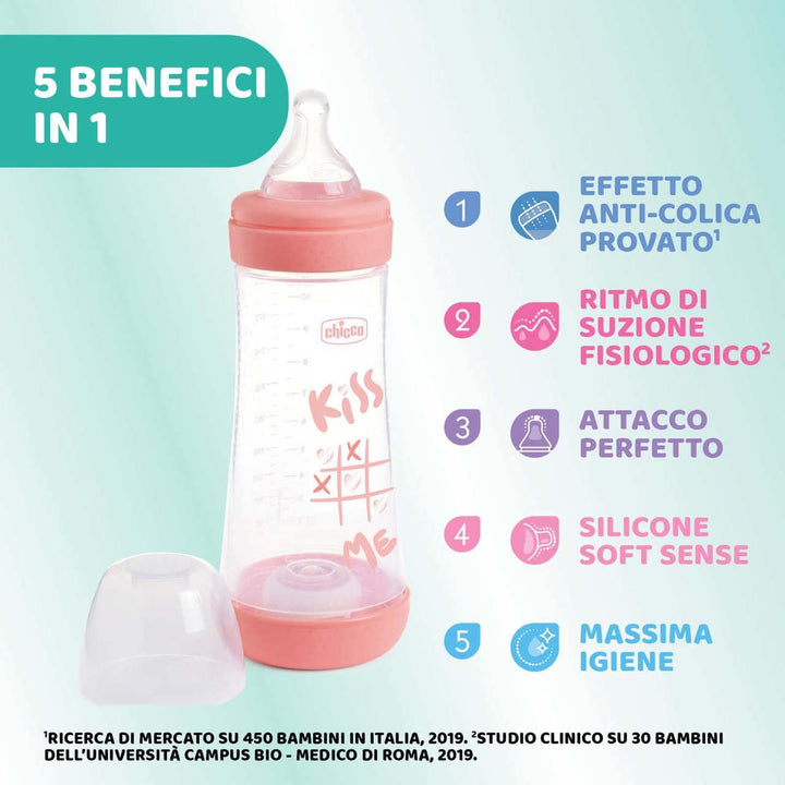 Chicco PERFECT 5 Anticolic Flasche 300 ml, Fast Flow Flasche 4 Monate + mit weichem Silikonsauger, B