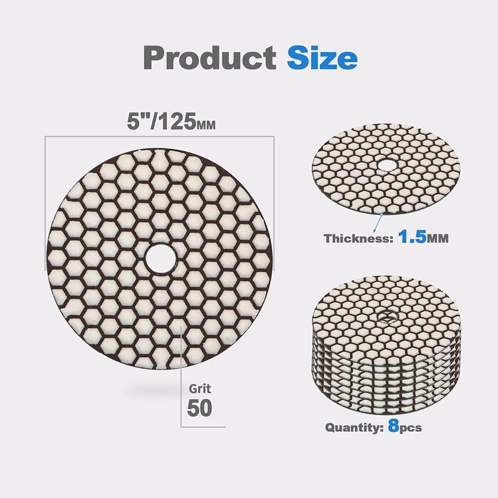 HIGHDRIL Trocken Diamant Polierscheibe - 8 Stk. #50 Diamant Polier Auflagen für Granit Stein Marmor