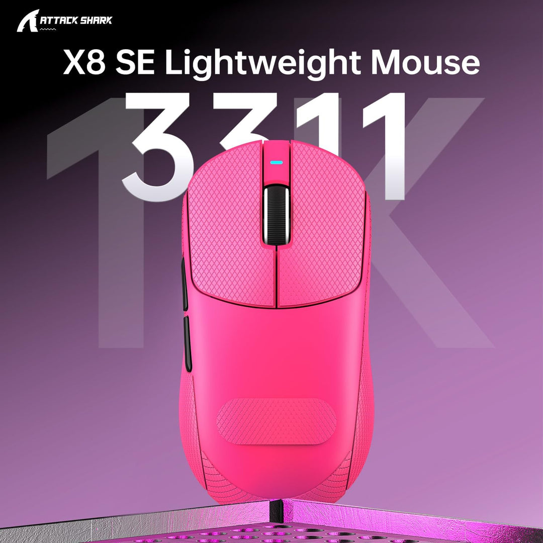 ATTACK SHARK X8SE Mouse with Grip Tape for Large Hand, 55g Superlight, PixArt PAW3311 Gaming Sensor,