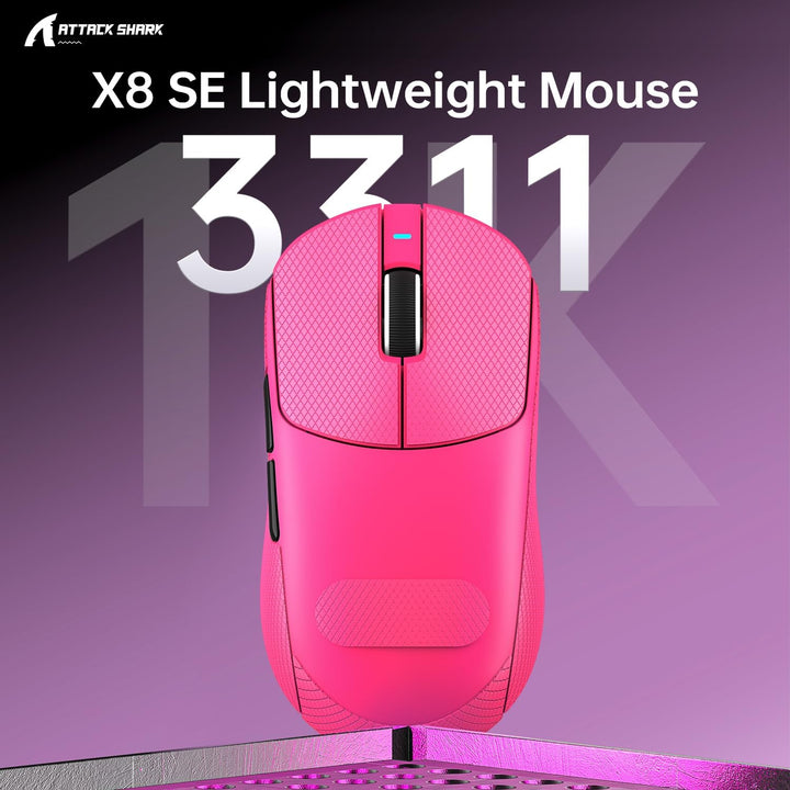 ATTACK SHARK X8SE Mouse with Grip Tape for Large Hand, 55g Superlight, PixArt PAW3311 Gaming Sensor,