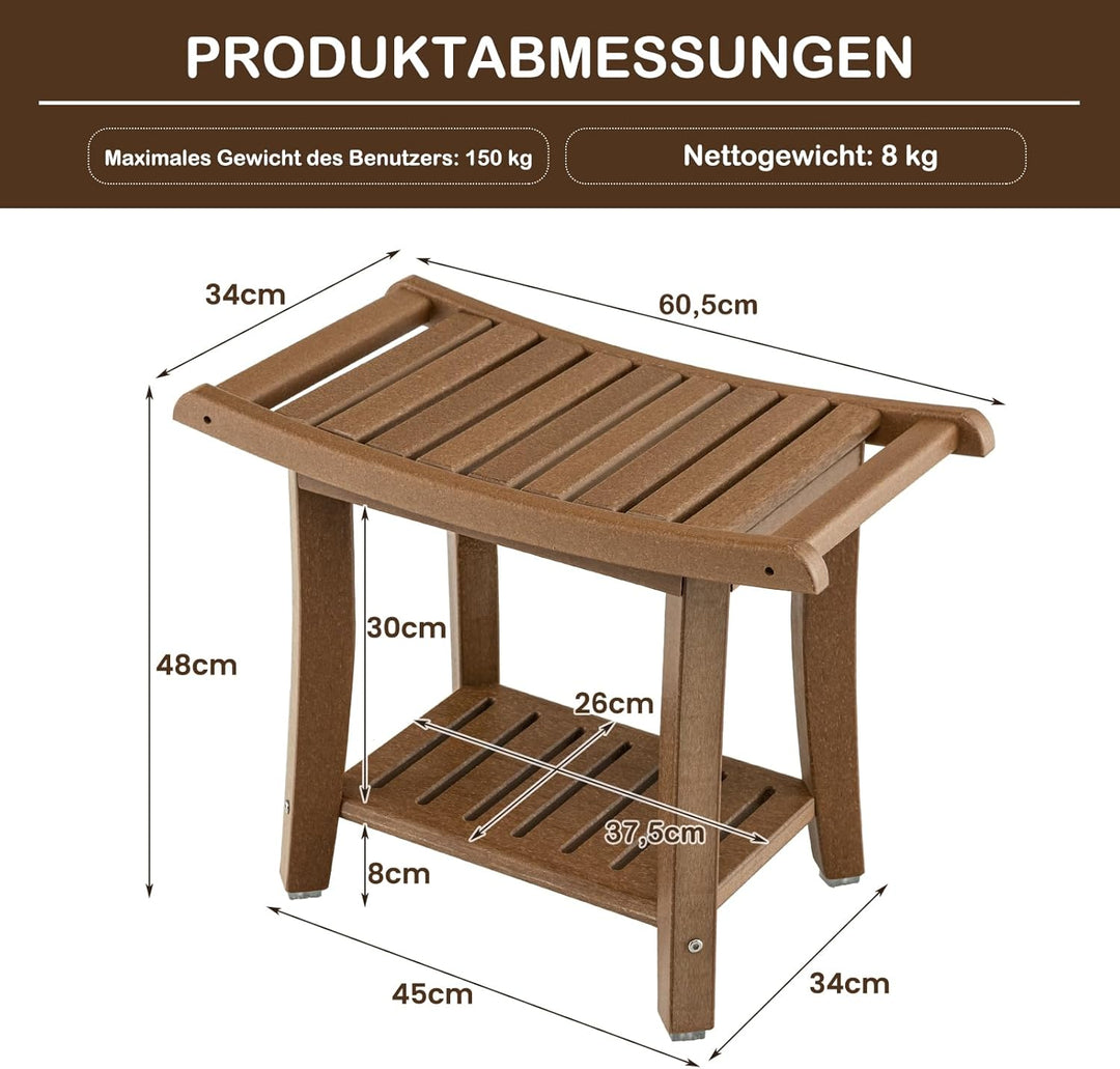 GOPLUS Duschbank mit Ablage, Duschhocker für Beinrasur und Sauna, Duschsitz für Senioren und Erwachs