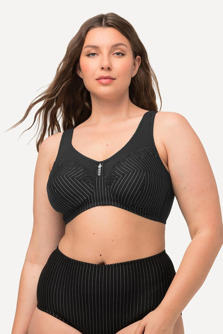 Ulla Popken Damen Entlastungs-BH, Ohne Bügel, Strassanhänger, Cup C - G Bra (1er Pack) 95B Schwarz,