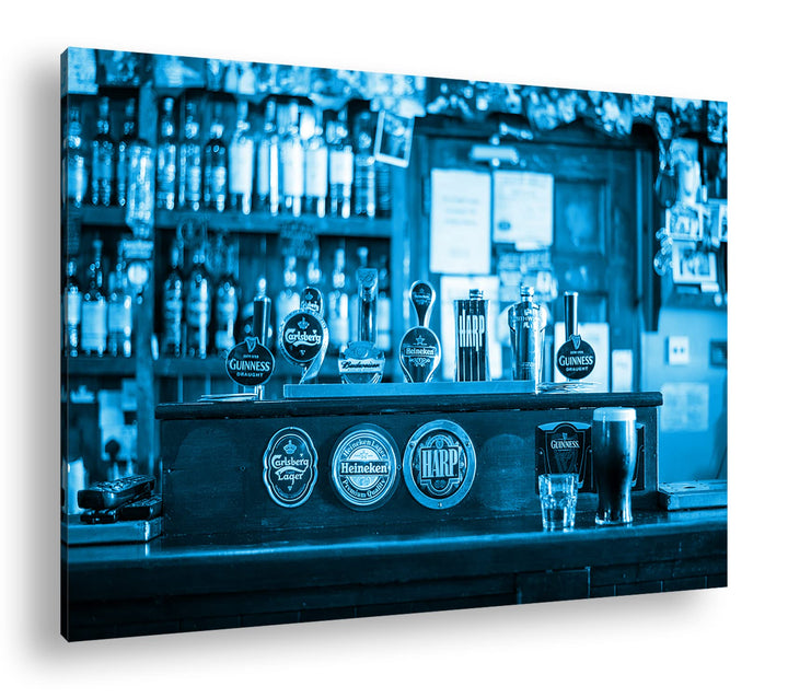 deyoli Theke in einem Irischen Bar Format 80x60 Effekt: Monocrome Blau als Leinwandbild, Motiv ferti