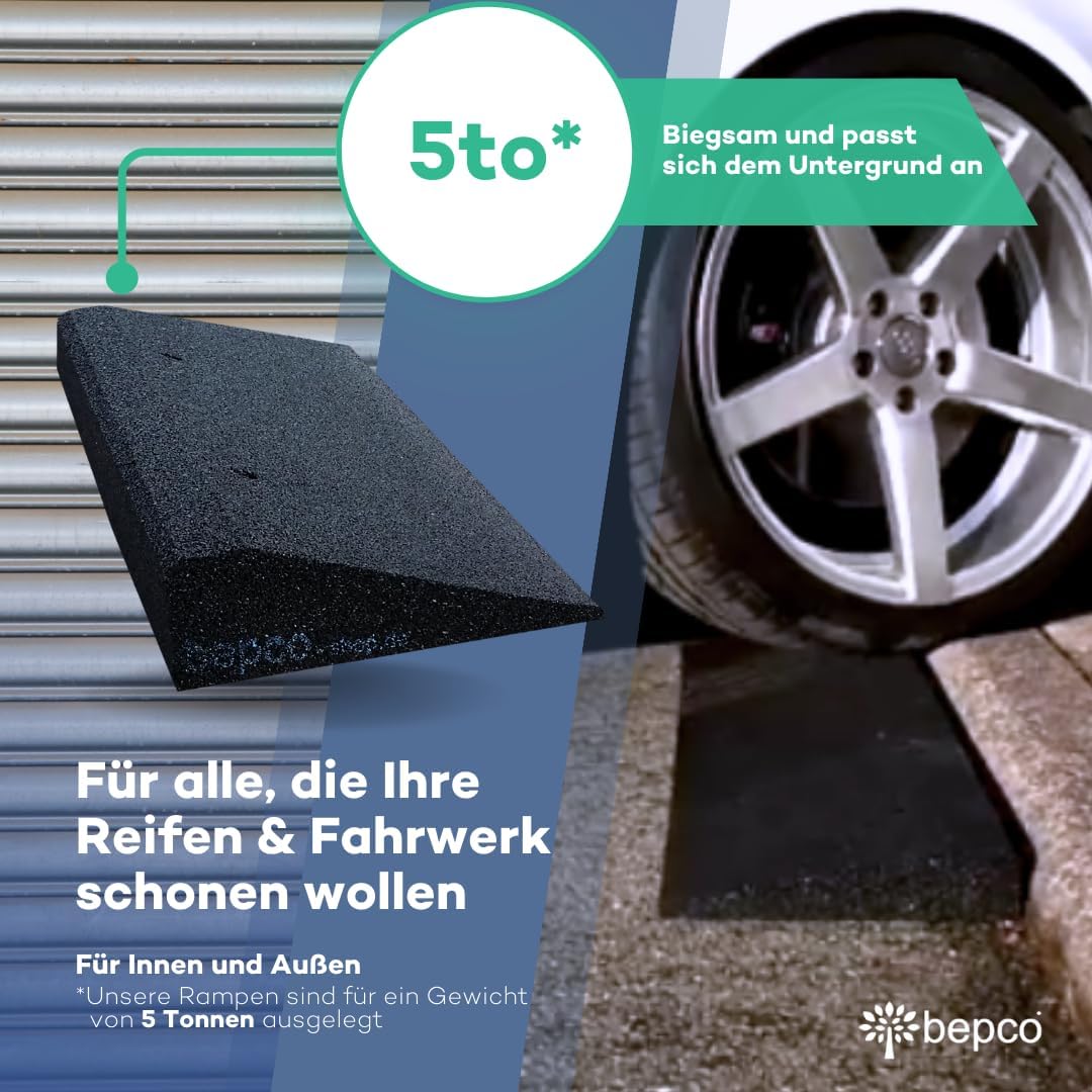 bepco Bordsteinkanten-Rampe-Set (2 Stück) 40-100 mm aus Gummifasern (schwarz) - Auffahrrampe - Türsc