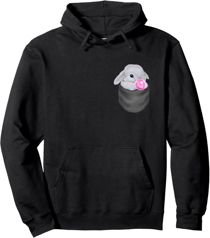 Weisses Zwergkaninchen mit Kaugummi in der Tasche Pullover Hoodie
