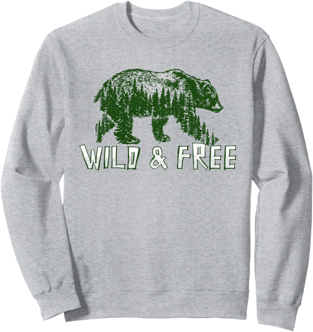 Wild & Free Grizzly Bear and Trees Sketch Illustration Sweatshirt