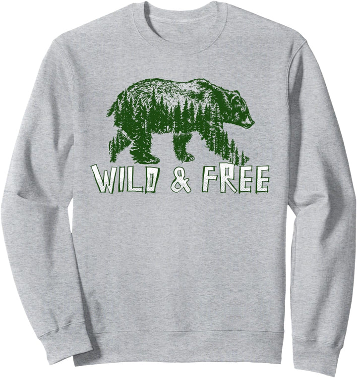 Wild & Free Grizzly Bear and Trees Sketch Illustration Sweatshirt