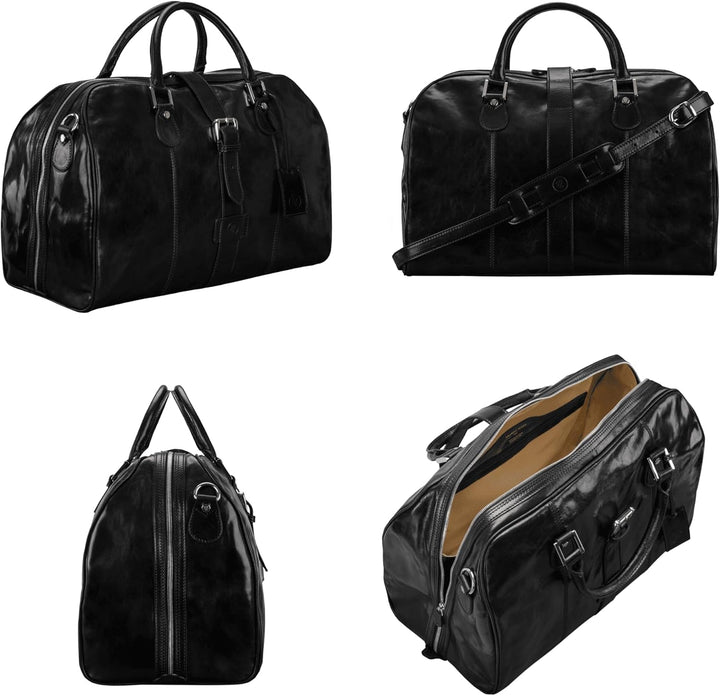 Maxwell-Scott Handgefertigte Leder Handgepäck Reisetasche Farini in Schwarz, Schwarz