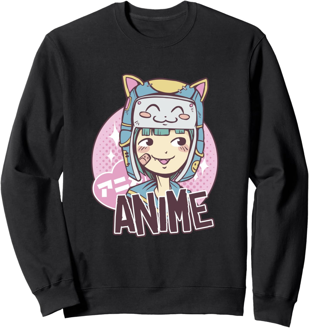 Süsses Anime Mädchen mit Katzen Hut Kawaii Anime Fan Geschenk Sweatshirt