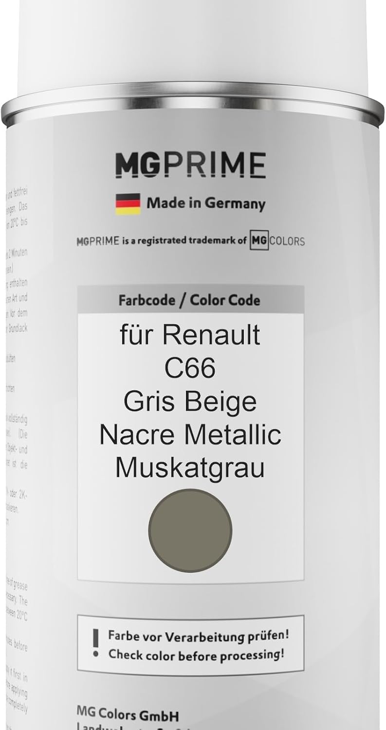 MG PRIME Autolack Sprühdosen Set für Renault C66 Gris Beige Nacre Metallic/Muskatgrau Basislack Klar