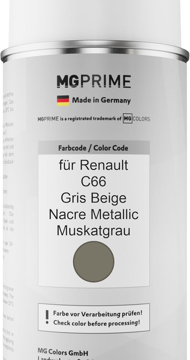 MG PRIME Autolack Sprühdosen Set für Renault C66 Gris Beige Nacre Metallic/Muskatgrau Basislack Klar