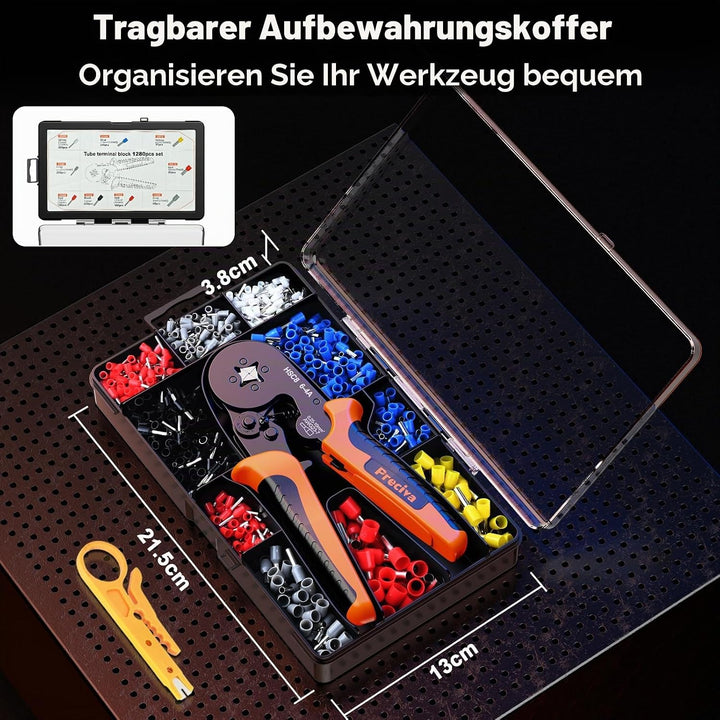 Preciva Crimpzange Set Aderendhülsen Set für 0,25-10 mm² mit 1280 Stück Aderendhülsen, Crimpzangen,