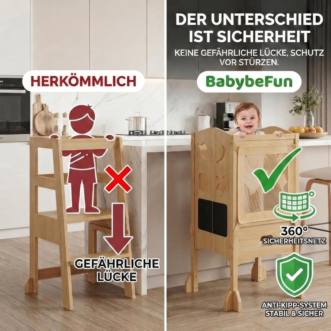 Lernturm ab 1 Jahr - Lernturm klappbar inkl. 360° Sicherheitsnetz - Extra Stabiler und massiver Lear
