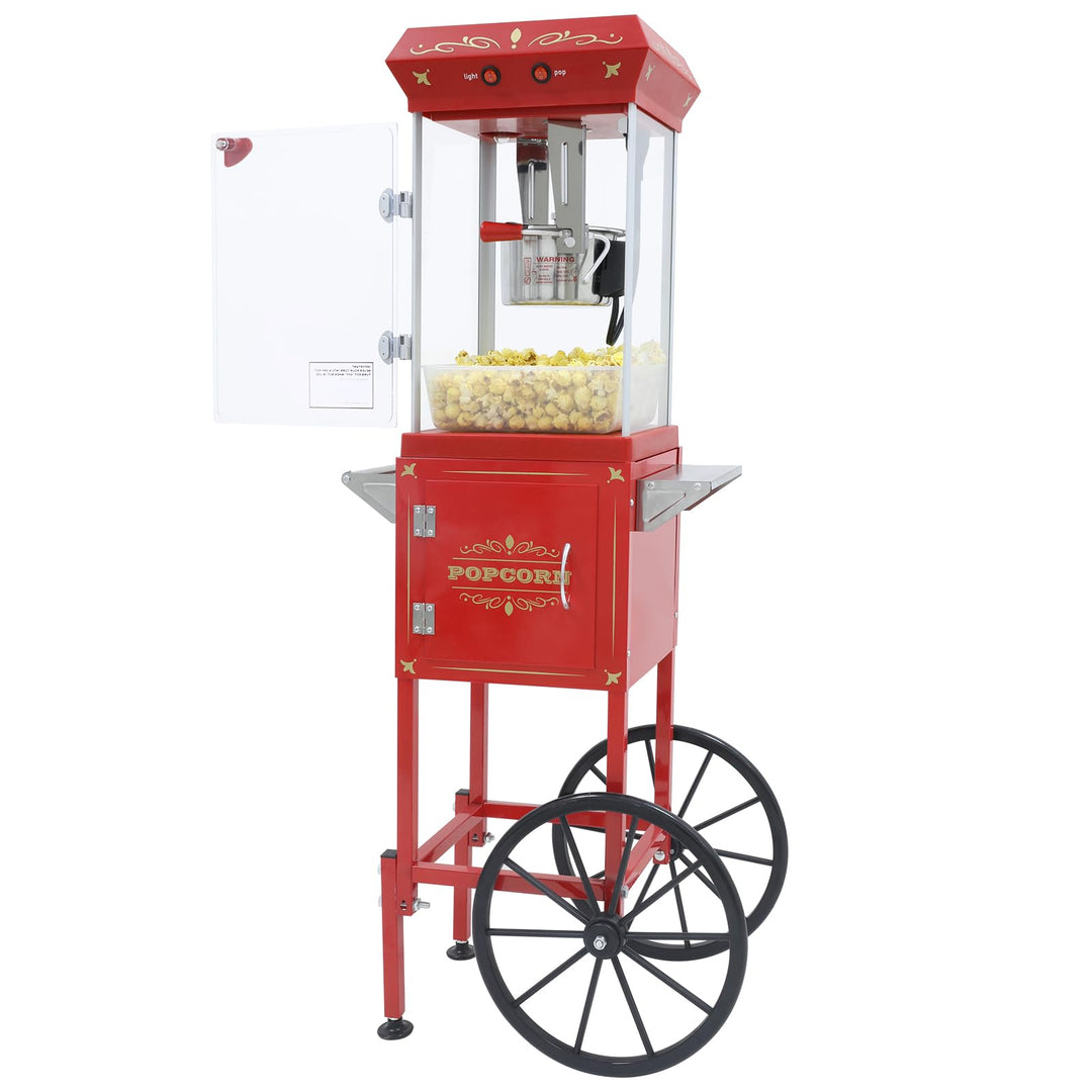 Popcornmaschine mit Wagen 8 OZ Kessel Popcornmaschine Gross,Entnehmbarer Topf Popcornmaker Retro Pop