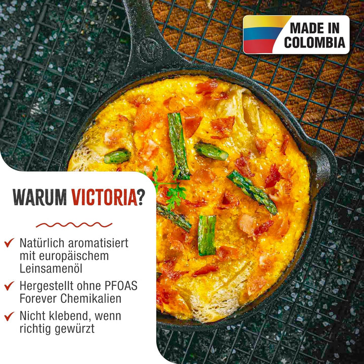 VICTORIA Bratpfanne Gusseisenpfanne Eingebrannte, Induction 20cm Geeignet für Feuer, Grill, Backofen