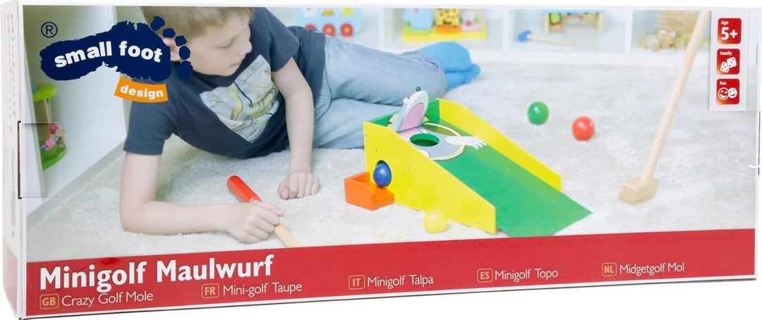 Legler small foot 8177 Minigolf „Maulwurf“ aus buntem Holz, mit zwei Schlägern und vier bunten Bälle
