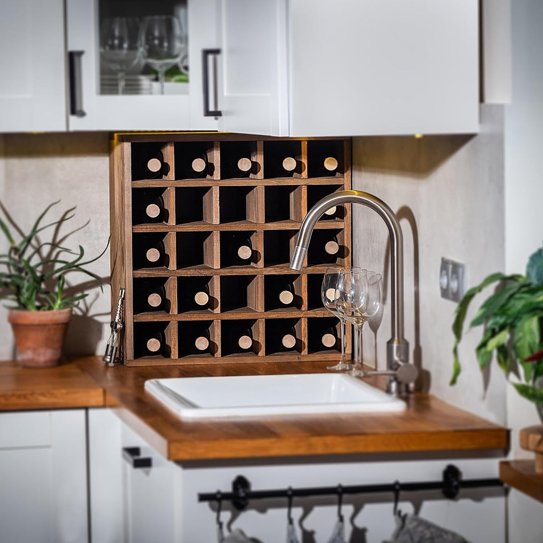 KADAX Weinregal aus Holz, 52 x 25.5 x 52 cm, Weinständer stapelbar, Regal für Flaschen, Weinschrank