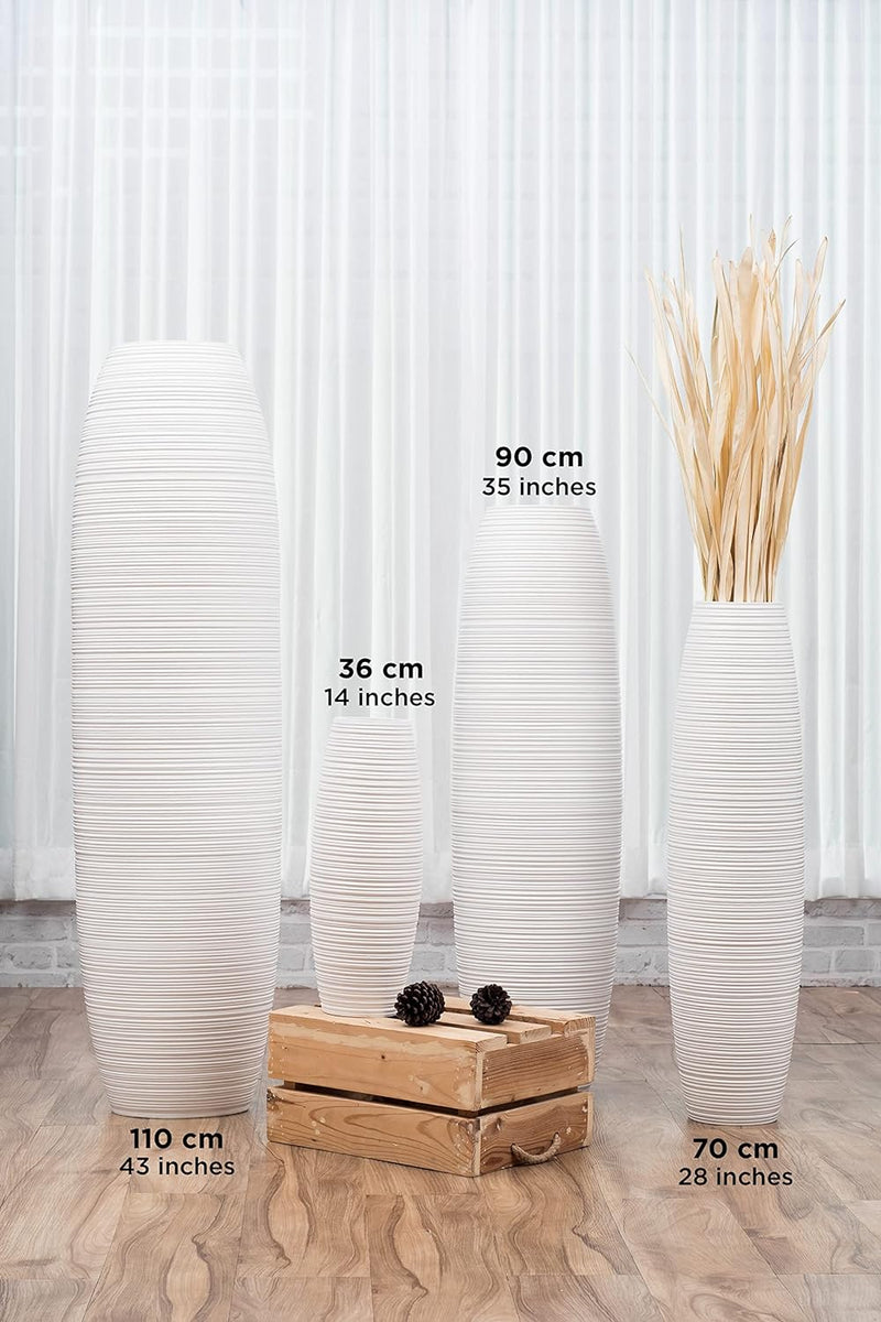 Leewadee Grosse Bodenvase für Dekozweige hohe Standvase Design Holzvase, Holz, 70 cm, Weiss 70 cm We