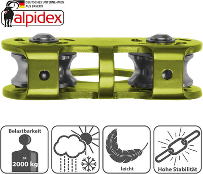 ALPIDEX Seilrolle Tandem Pulley Umlenkrolle Doppelseilrolle - geeignet für Stahlseile 8-12 mm Ø und