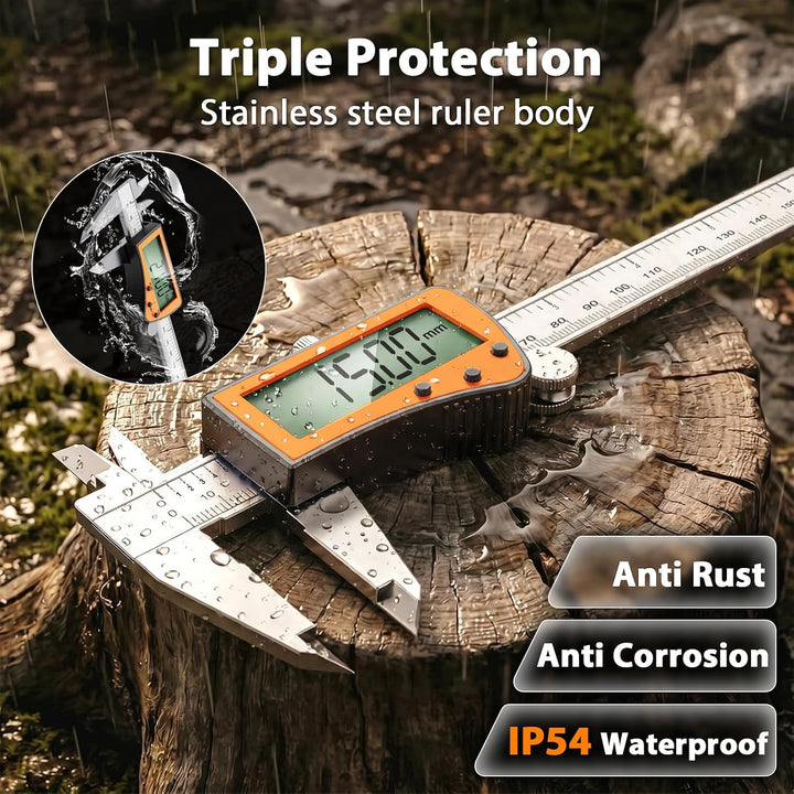 Preciva 150mm Digitaler Messschieber, Digitale Schieblehre Edelstahl Wiederaufladbar IP54 - Wasserdi