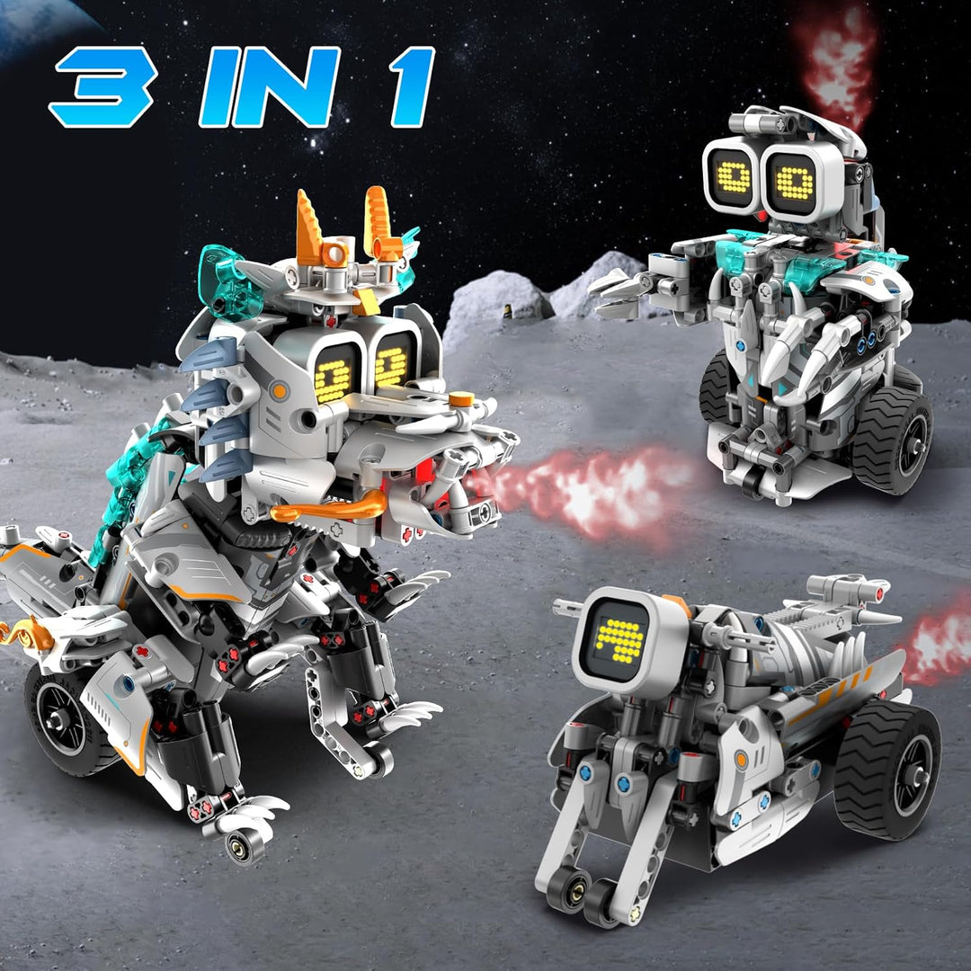 Technik Roboter Kinder für Jungen, 3-IN-1 Technik Bauspielzeug mit App-Fernsteuerung,Dinosaurier/Mot